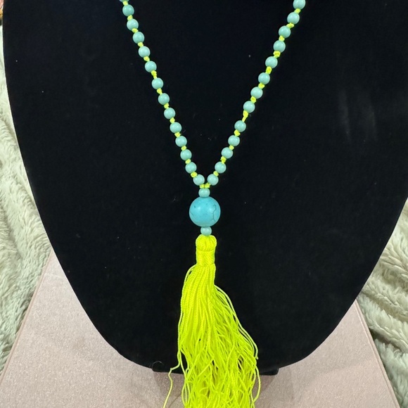Turquoise Beaded Necklace with Yellow Tassel – 17” Strand - NWOT - Picture 2 of 4
